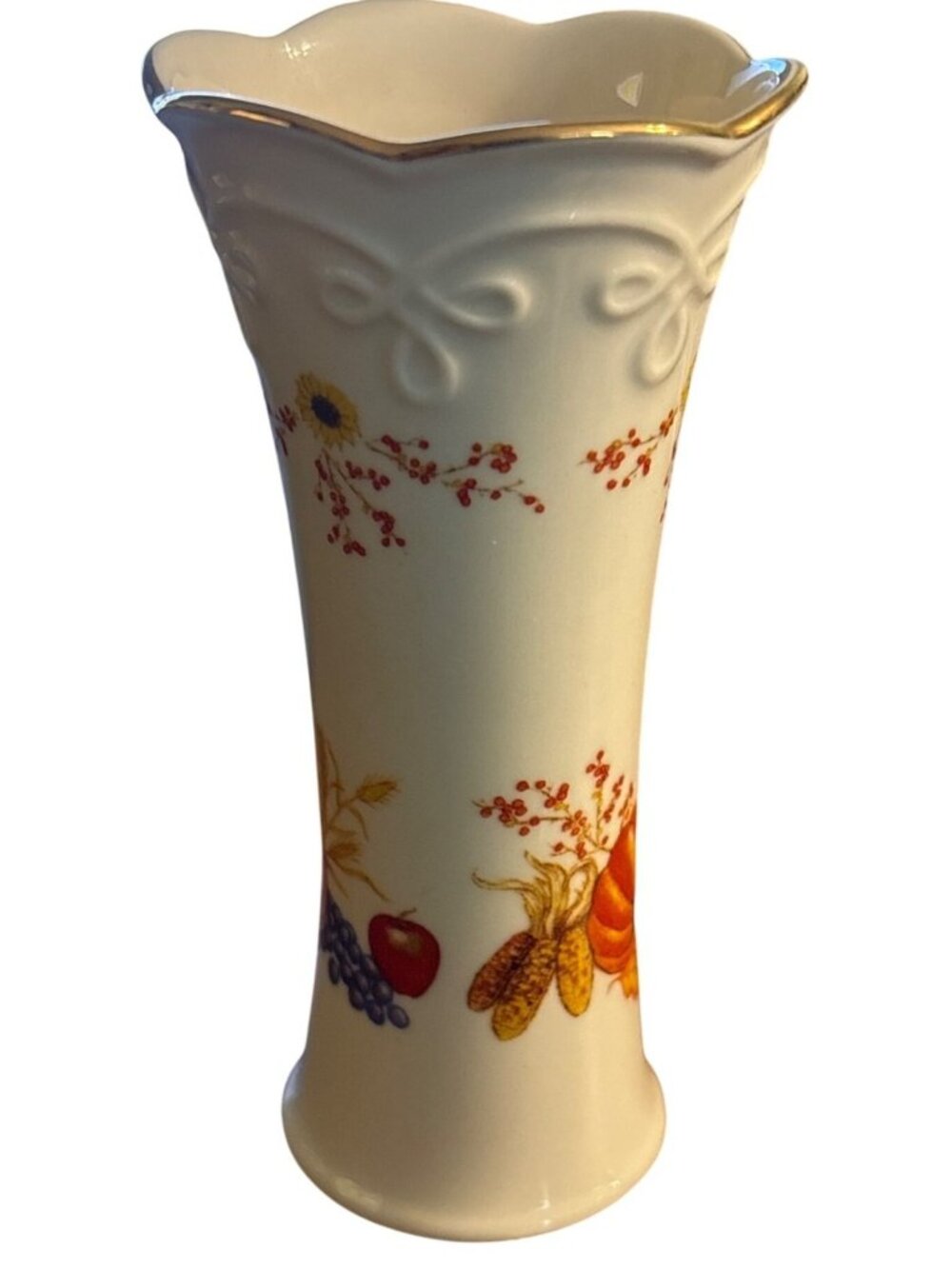 Vintage Lenox Fall Harvest Design Bud Vase 5" Gold Trim Pumpkin Sunflower China - Picture 9 of 16